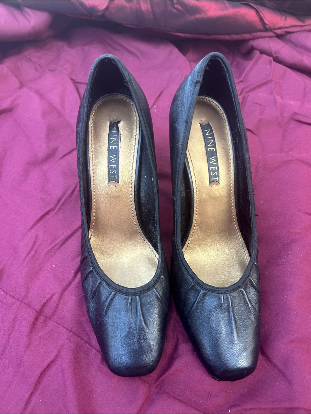 Nine West  Black Ruched Square Toe High Heel Pumps Women's Size 7.5